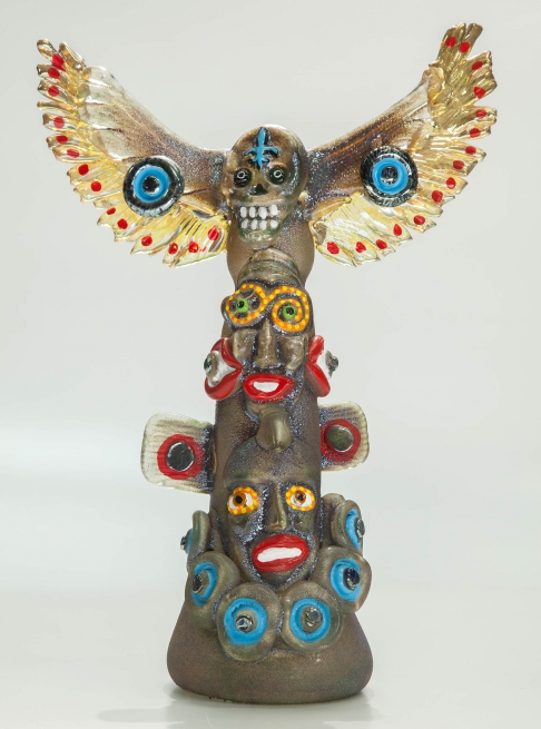 6-Face Bird Totem with Blue Smile